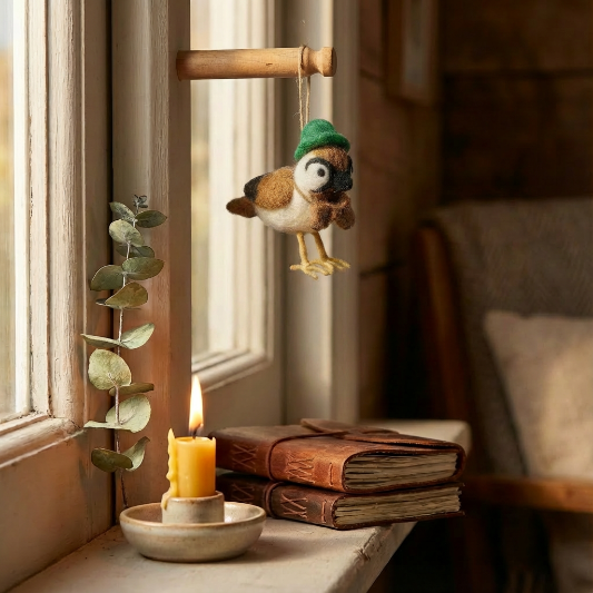 Handmade Felt Byron Bird Watcher Hanging Decoration