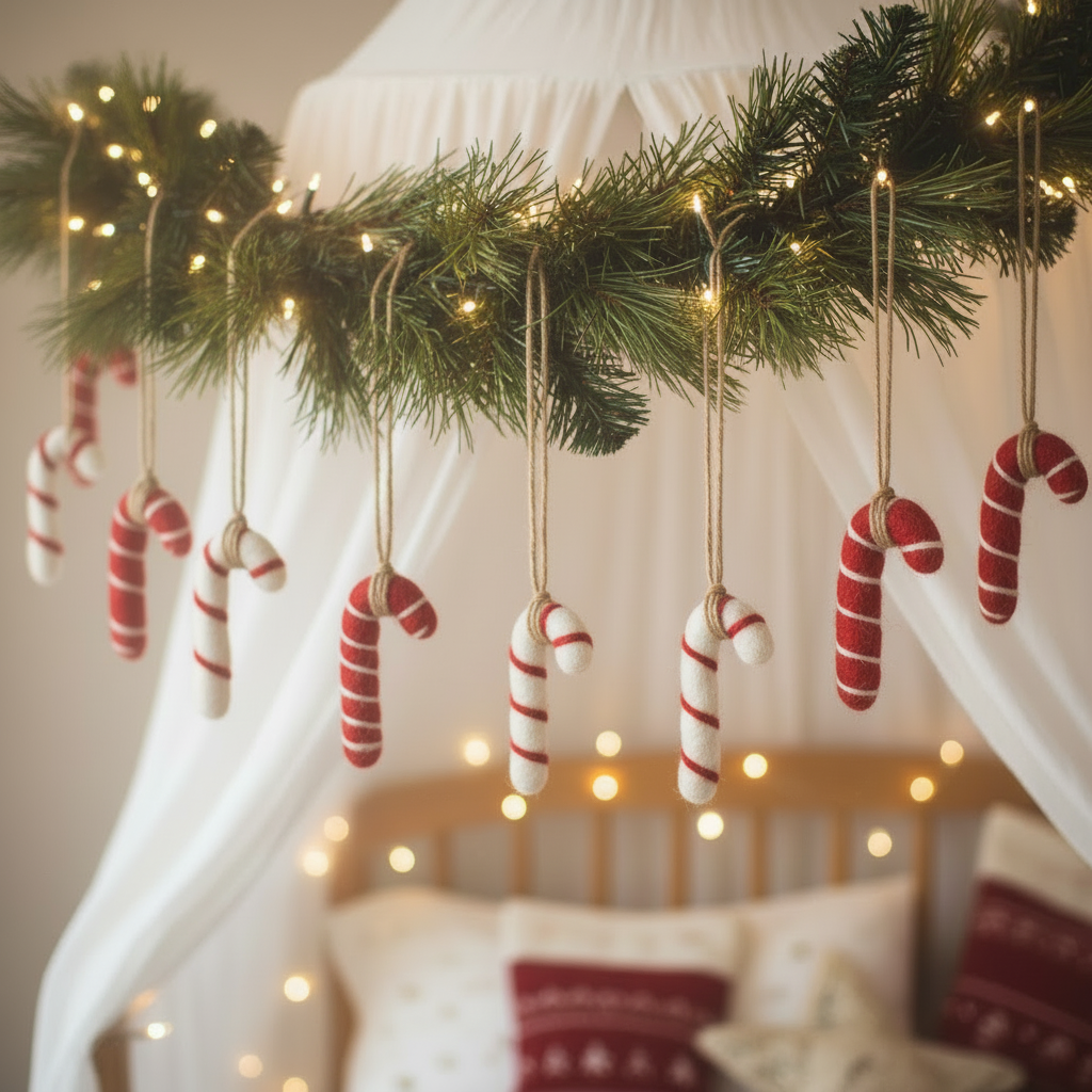Handmade Felt Candy Cane Set of 5 Hanging Christmas Decorations