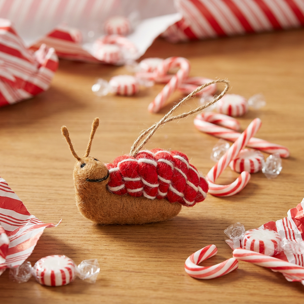 Handmade Felt Candy Cane Snail Christmas Hanging Decoration