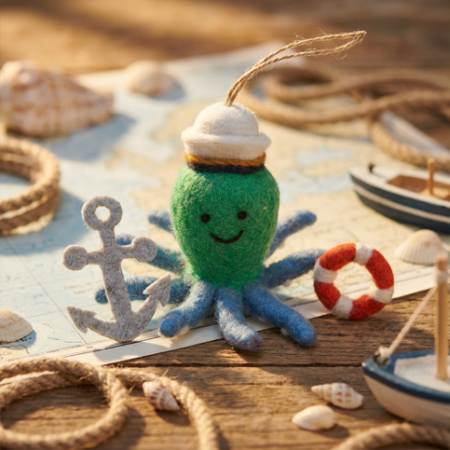Handmade Felt Captain Odin the Octopus Sealife Hanging Decoration