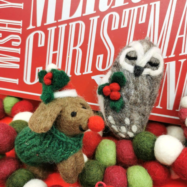 Handmade Felt Rudolph Dachshund Dog Hanging Christmas Decoration