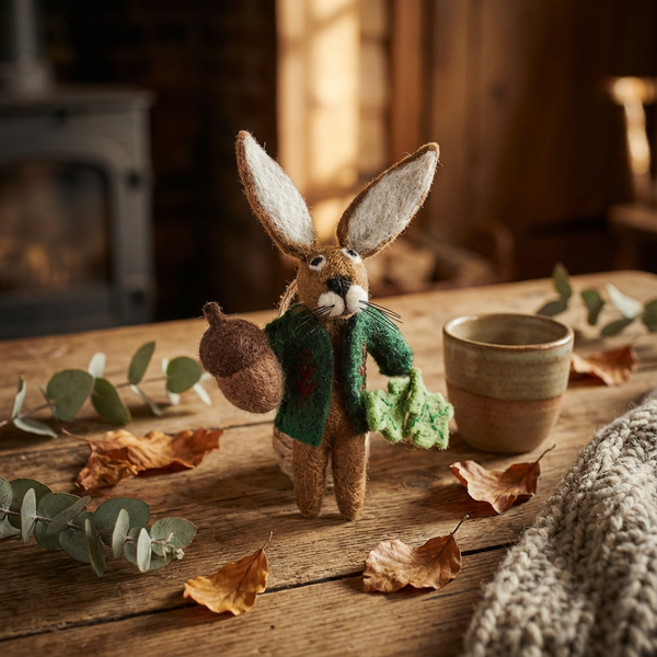 Handmade Felt Cedric the Hare Hanging Woodland Decoration
