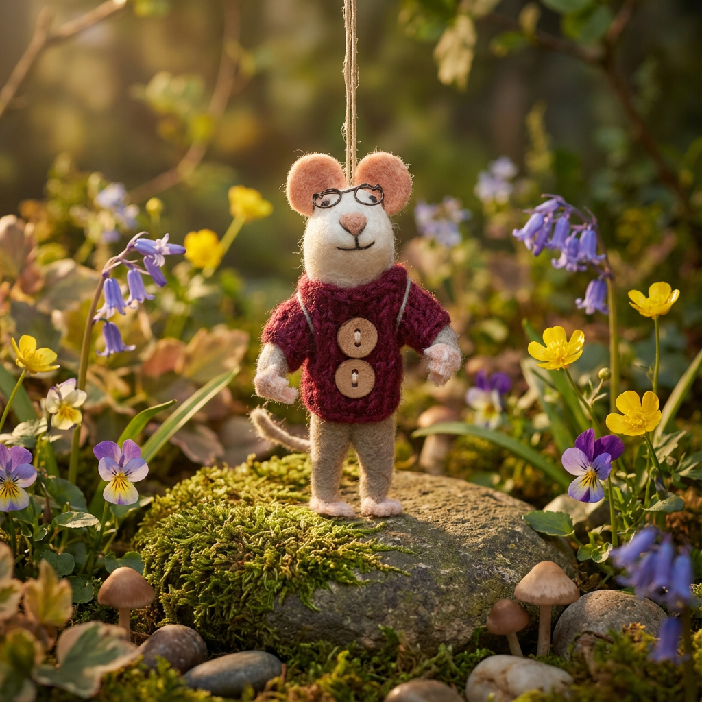 Handmade Felt Charlie Mouse Hanging Decoration