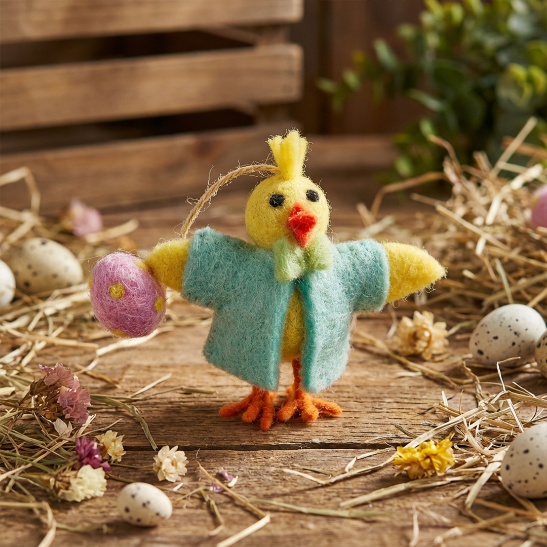 Handmade Felt Chip the Chick Hanging Easter Decoration