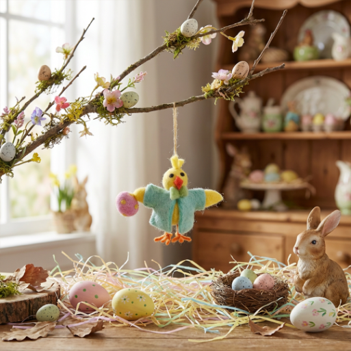 Handmade Felt Chip the Chick Hanging Easter Decoration