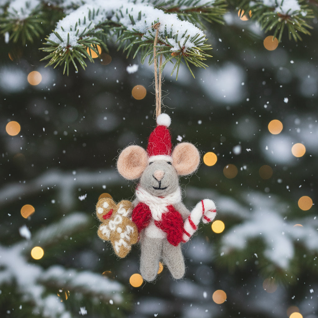 Handmade Felt Chris Mouse Christmas Mouse Hanging Decoration