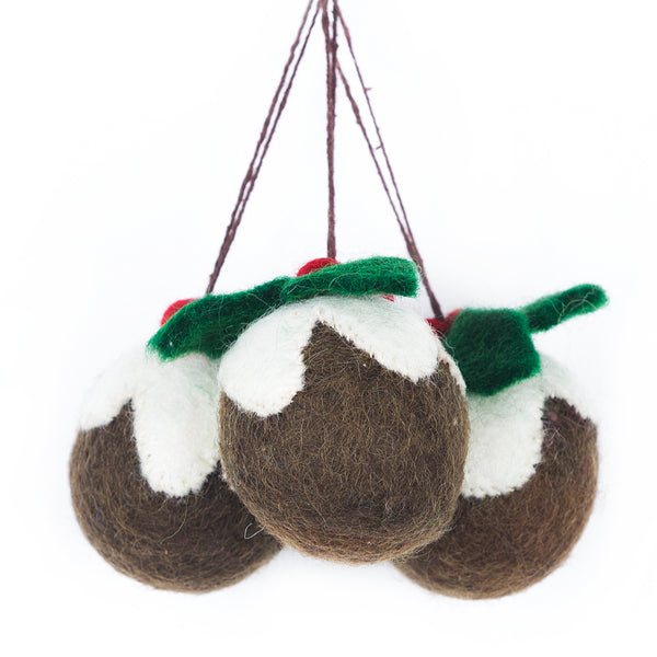 Handmade Felt Christmas Pudding Baubles (set of 3) Hanging Tree Decorations