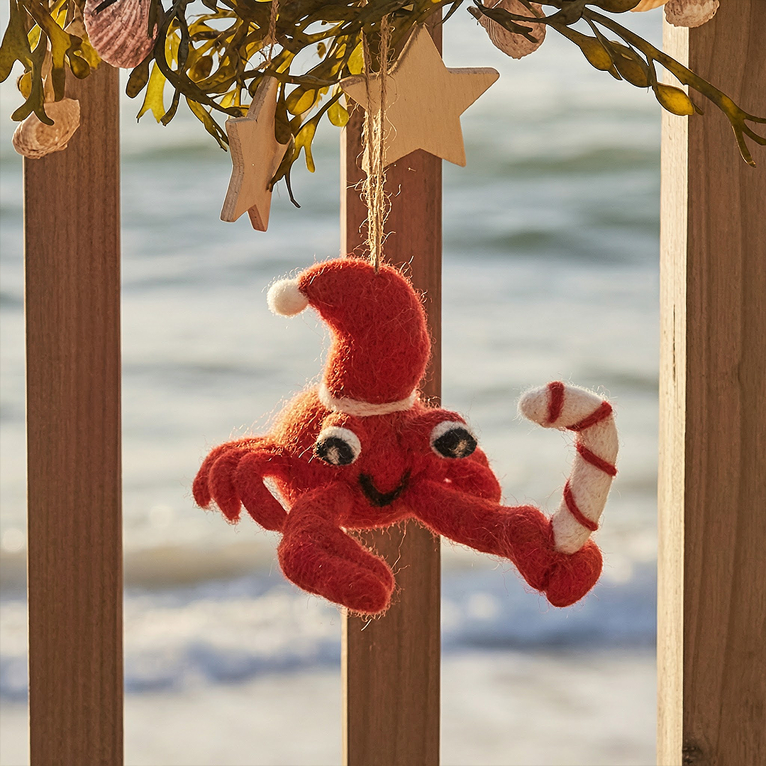 Handmade Felt Christmas Crab Hanging Decoration