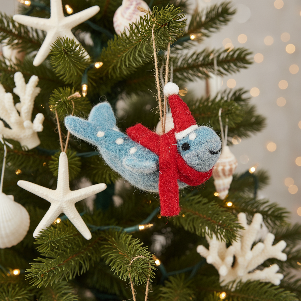 Handmade Felt Christmas Humpback Whale Hanging Sealife Decoration