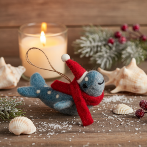 Handmade Felt Christmas Humpback Whale Hanging Sealife Decoration