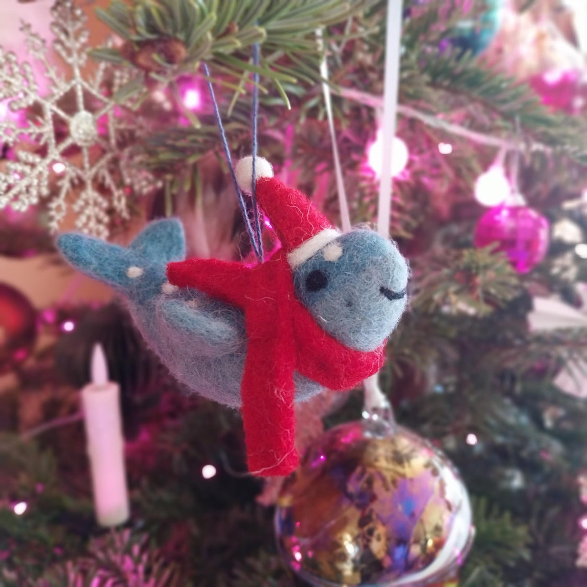Handmade Felt Christmas Humpback Whale Hanging Sealife Decoration