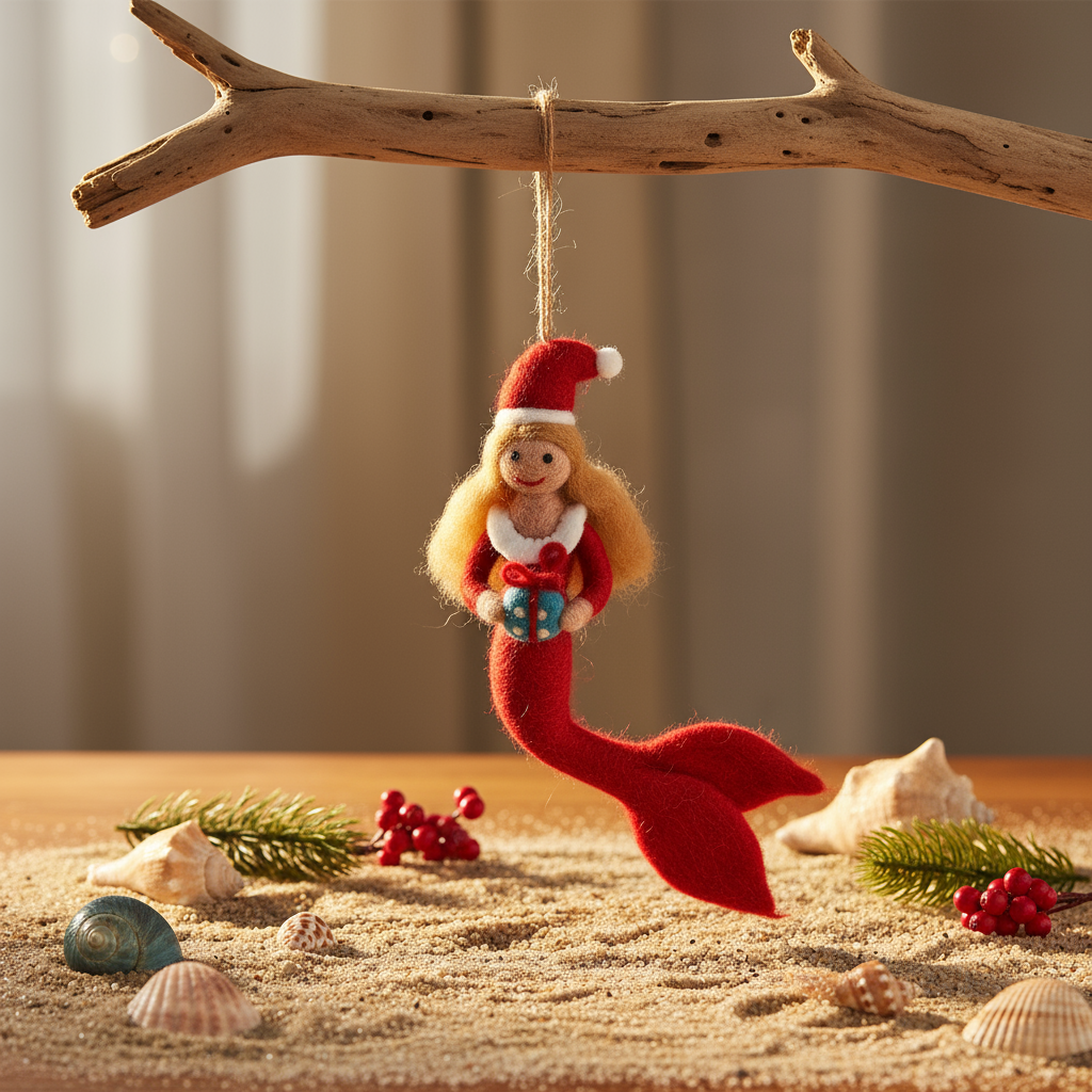 Handmade Felt Christmas Mermaid Hanging Decoration