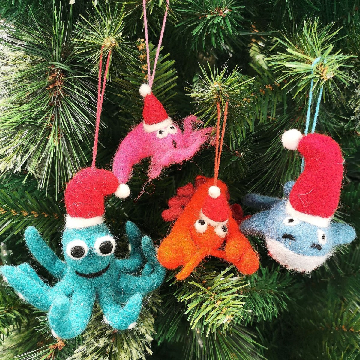 Handmade Felt Biodegradable Christmas Octopus Tree Hanging Decoration