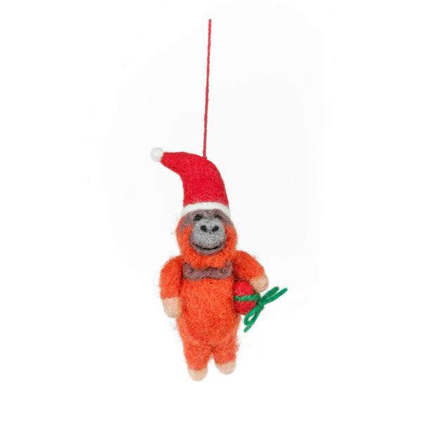 Handmade Felt Christmas Orangutan Safari Hanging Decoration