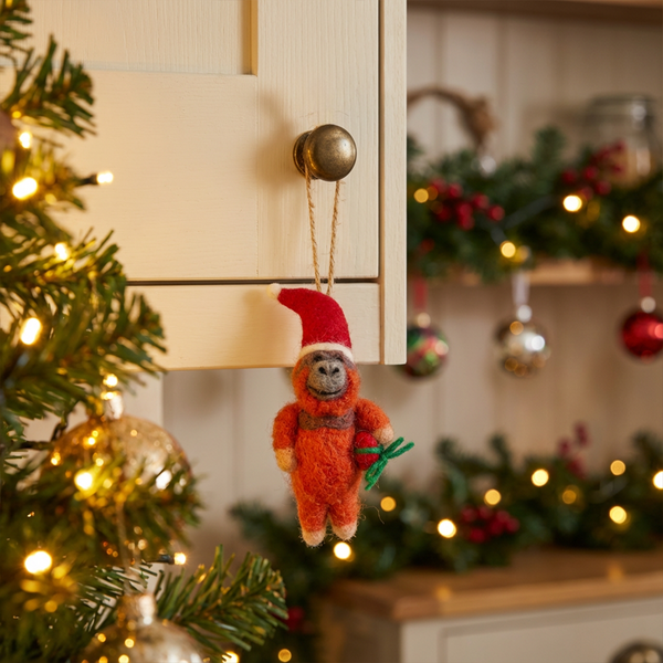 Handmade Felt Christmas Orangutan Safari Hanging Decoration