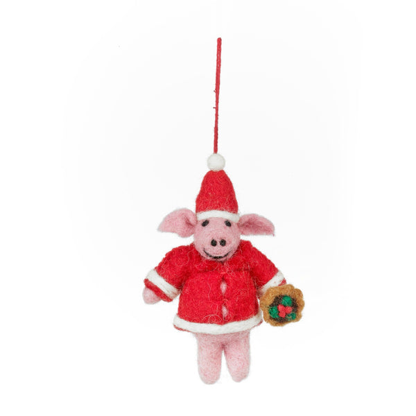 Handmade Felt Christmas Piglet Hanging Decoration