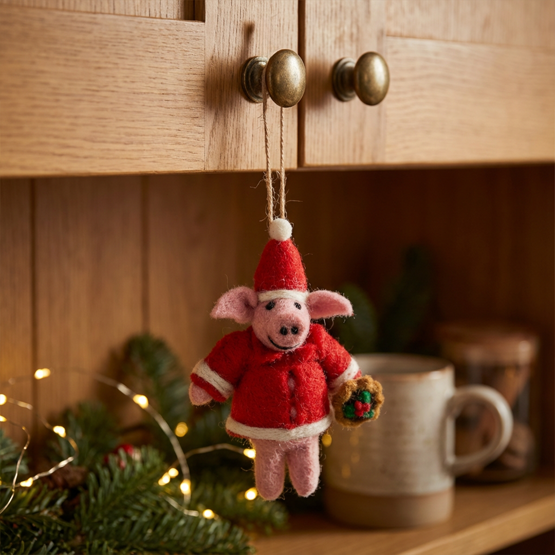 Handmade Felt Christmas Piglet Hanging Decoration