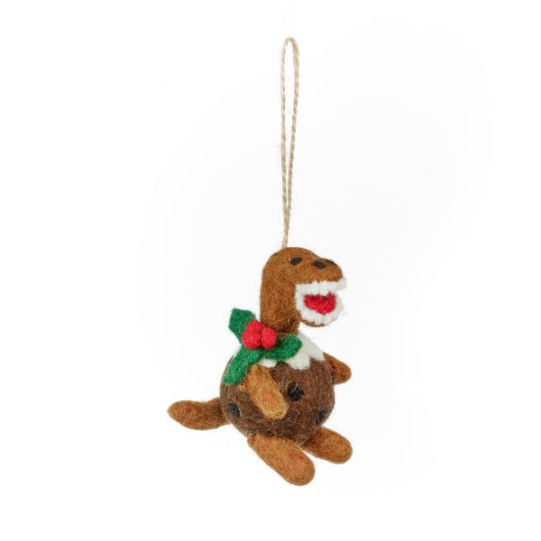 Handmade Felt Christmas Pudding T-Rex Hanging Decoration