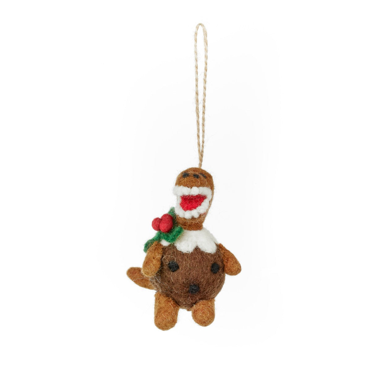 Handmade Felt Christmas Pudding T-Rex Hanging Decoration