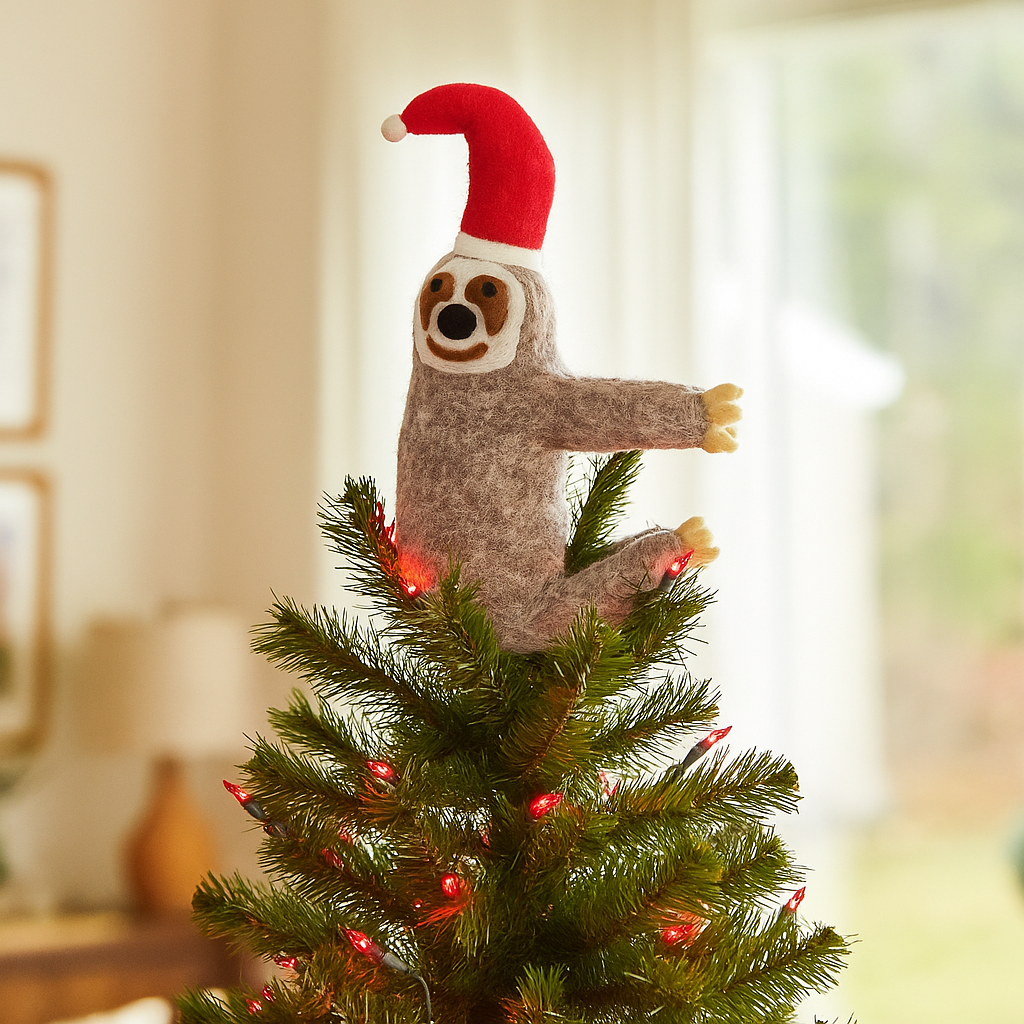 Handmade Felt Christmas Sloth Tree Topper Decoration