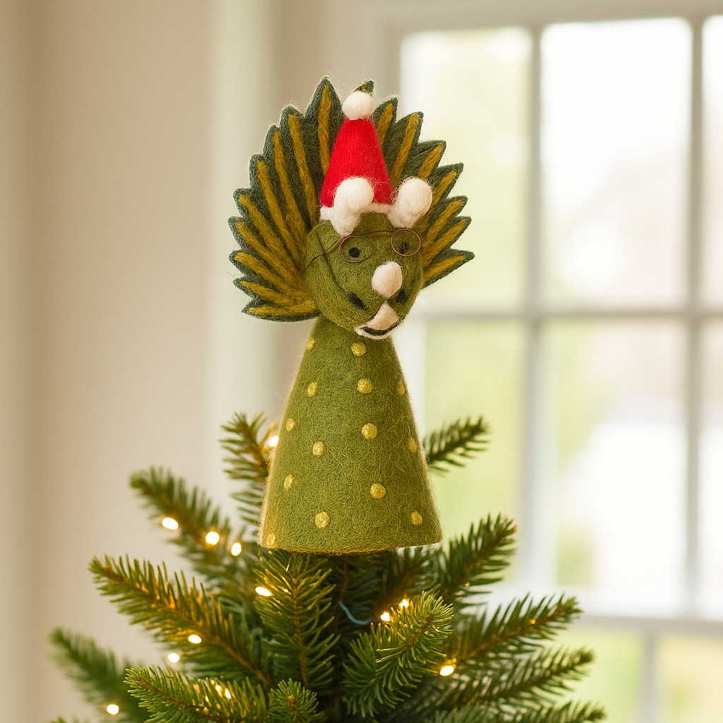 Handmade Felt Christmas Triceratops Topper