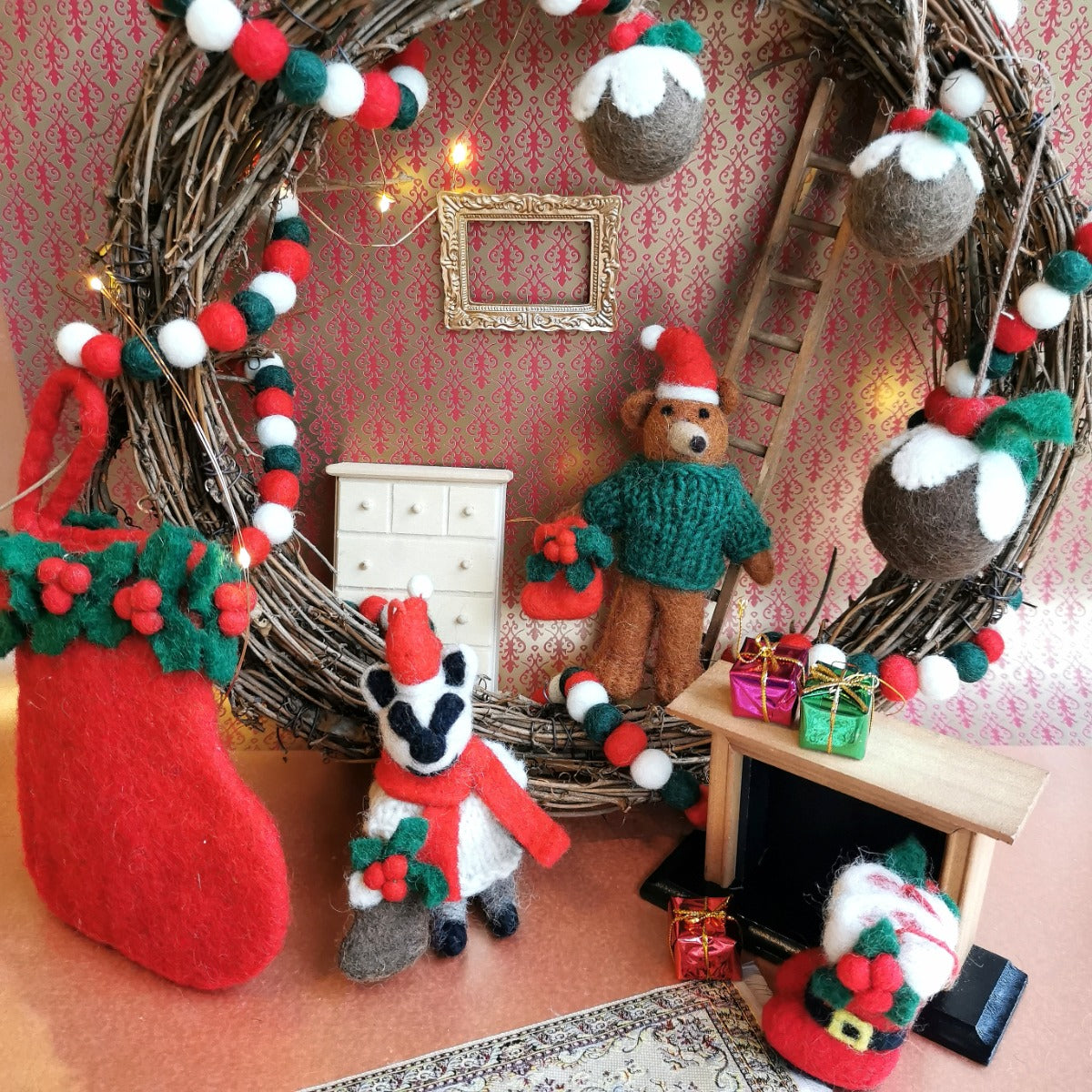 Handmade Felt Claus the Christmas Bear Hanging Decoration