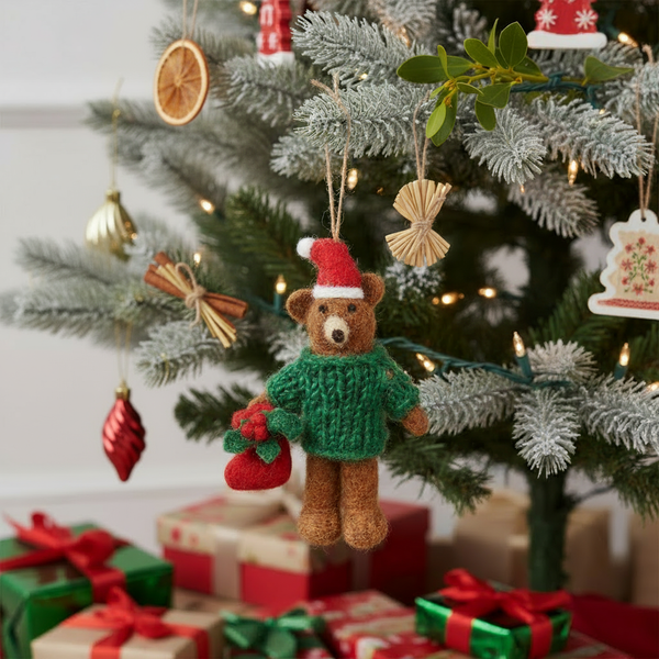 Handmade Felt Claus the Christmas Bear Hanging Decoration