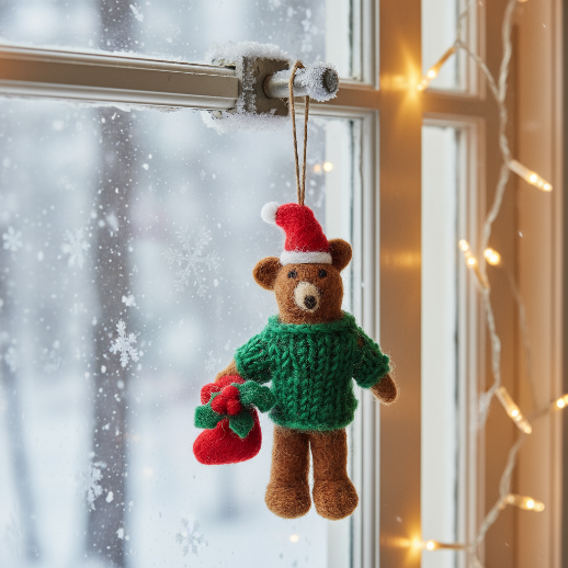 Handmade Felt Claus the Christmas Bear Hanging Decoration