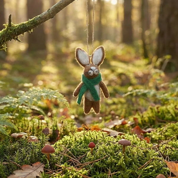 Handmade Felt Clover the Hare Hanging Woodland Decoration
