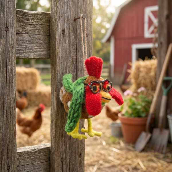 Handmade Felt Cornelius the Chicken Hanging Decoration
