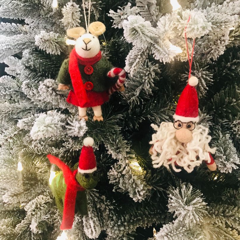 Handmade Felt Hanging Christmas Dinosaur with Specs Tree Decoration