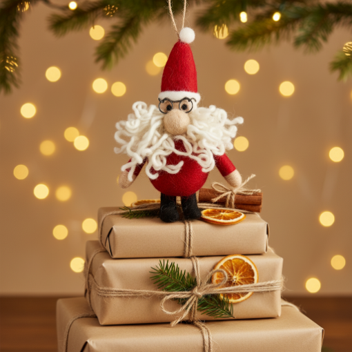 Handmade Felt Curly Santa Christmas Tree Hanging Decoration