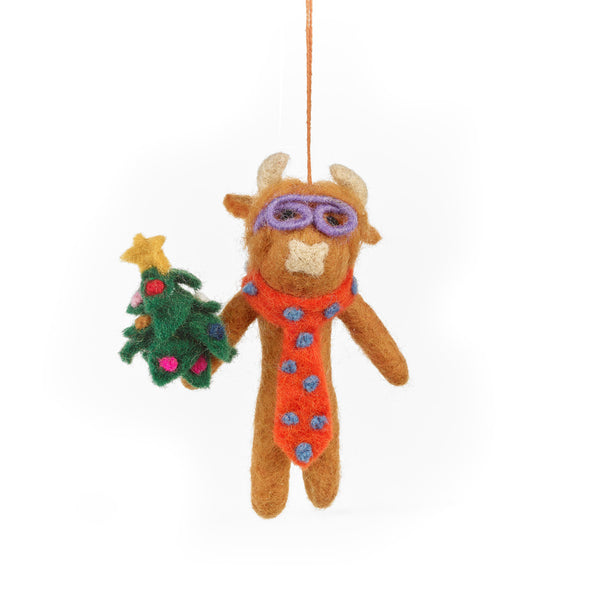 Handmade Felt Curtis Christmas Cow Highland Hanging Decoration