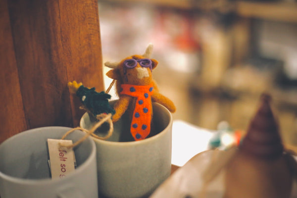 Handmade Felt Curtis Christmas Cow Highland Hanging Decoration