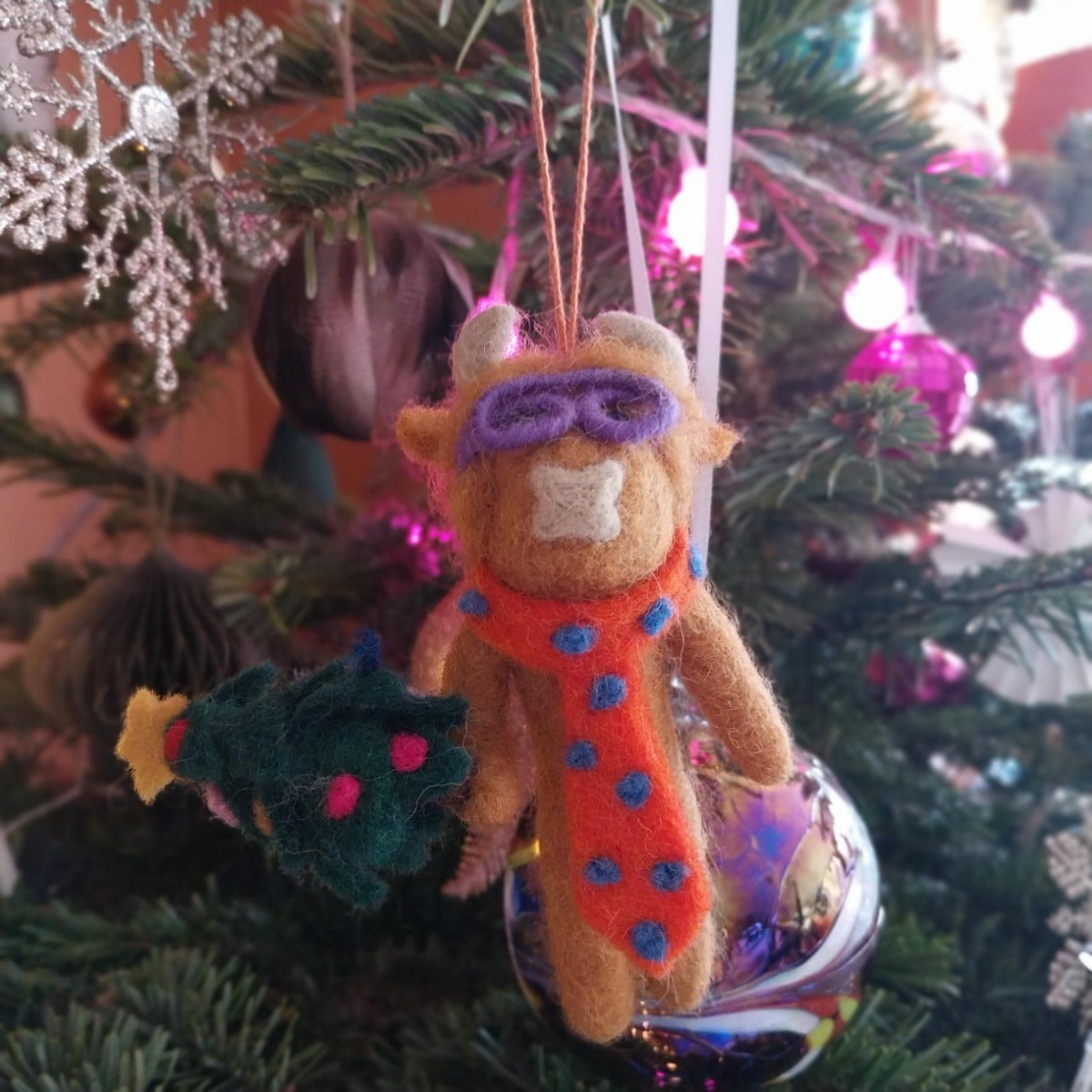 Handmade Felt Curtis Christmas Cow Highland Hanging Decoration