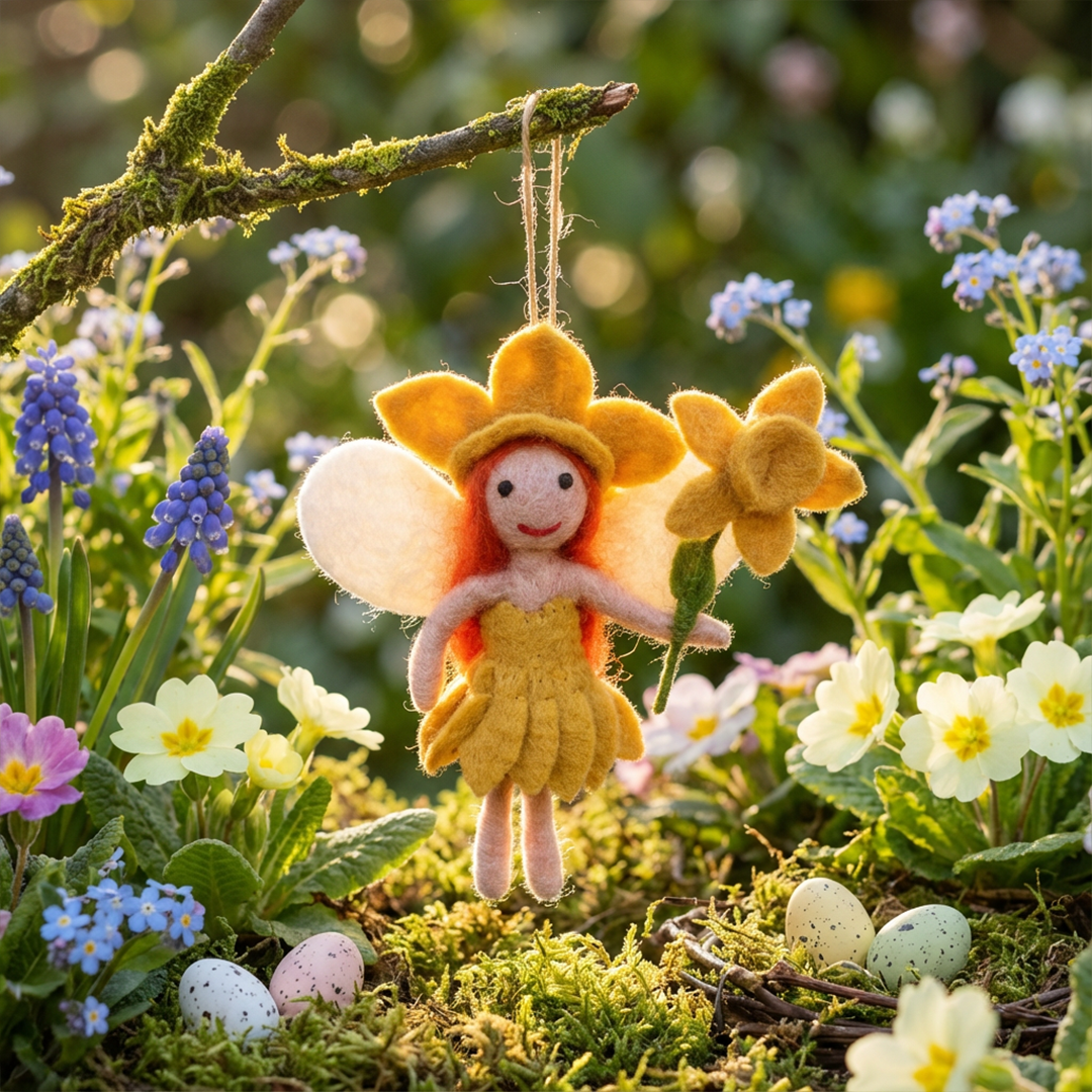 Handmade Felt Daffodil Fairy Spring Hanging Decoration
