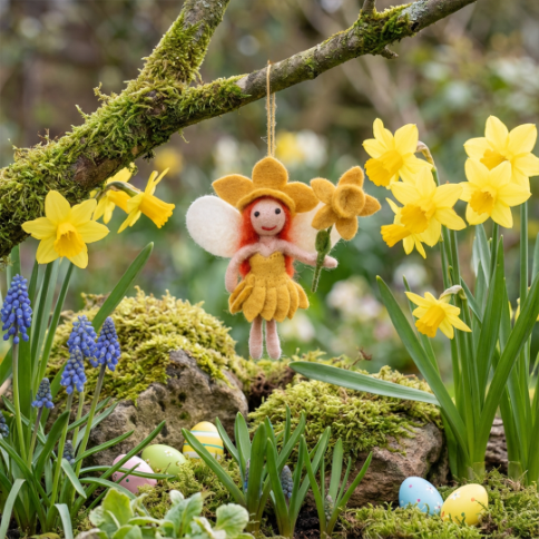 Handmade Felt Daffodil Fairy Spring Hanging Decoration