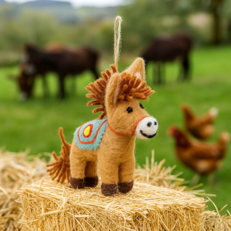 Handmade Felt Dale the Donkey Farmyard Hanging Decoration