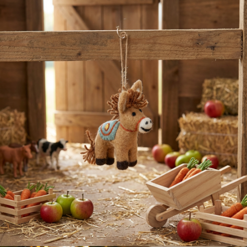 Handmade Felt Dale the Donkey Farmyard Hanging Decoration