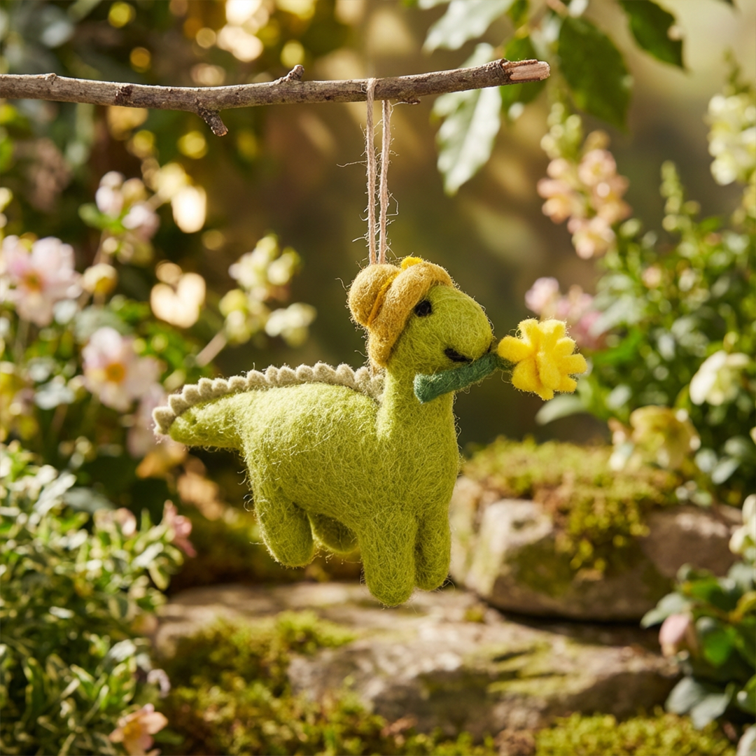 Handmade Felt Daphne Dinosaur Hanging Easter Decoration