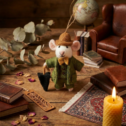Handmade Felt Dapper John the Mouse Hanging Decoration