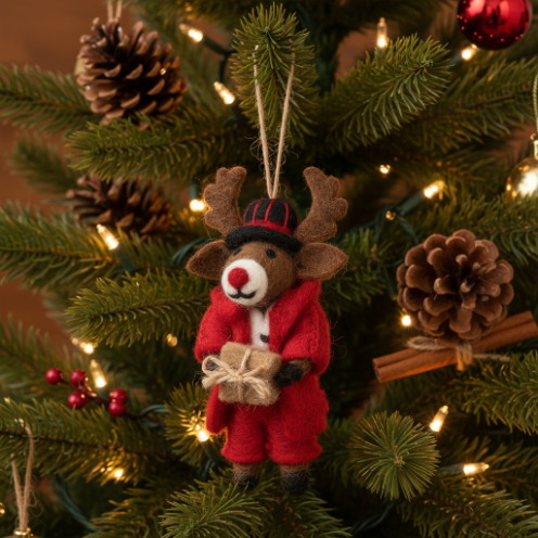 Handmade Felt Dasher the Christmas Reindeer Hanging Decoration