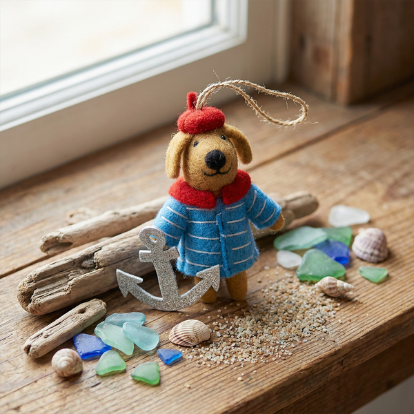 Handmade Felt Davey the Sailor Dog Sealfie Hanging Decoration