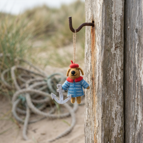 Handmade Felt Davey the Sailor Dog Sealfie Hanging Decoration