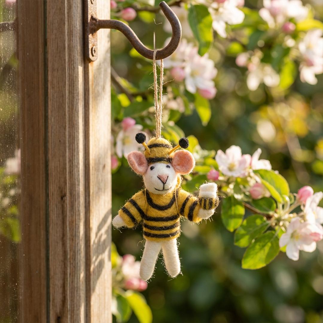 Handmade Felt Deb-Bee the Mouse Spring Hanging Decoration