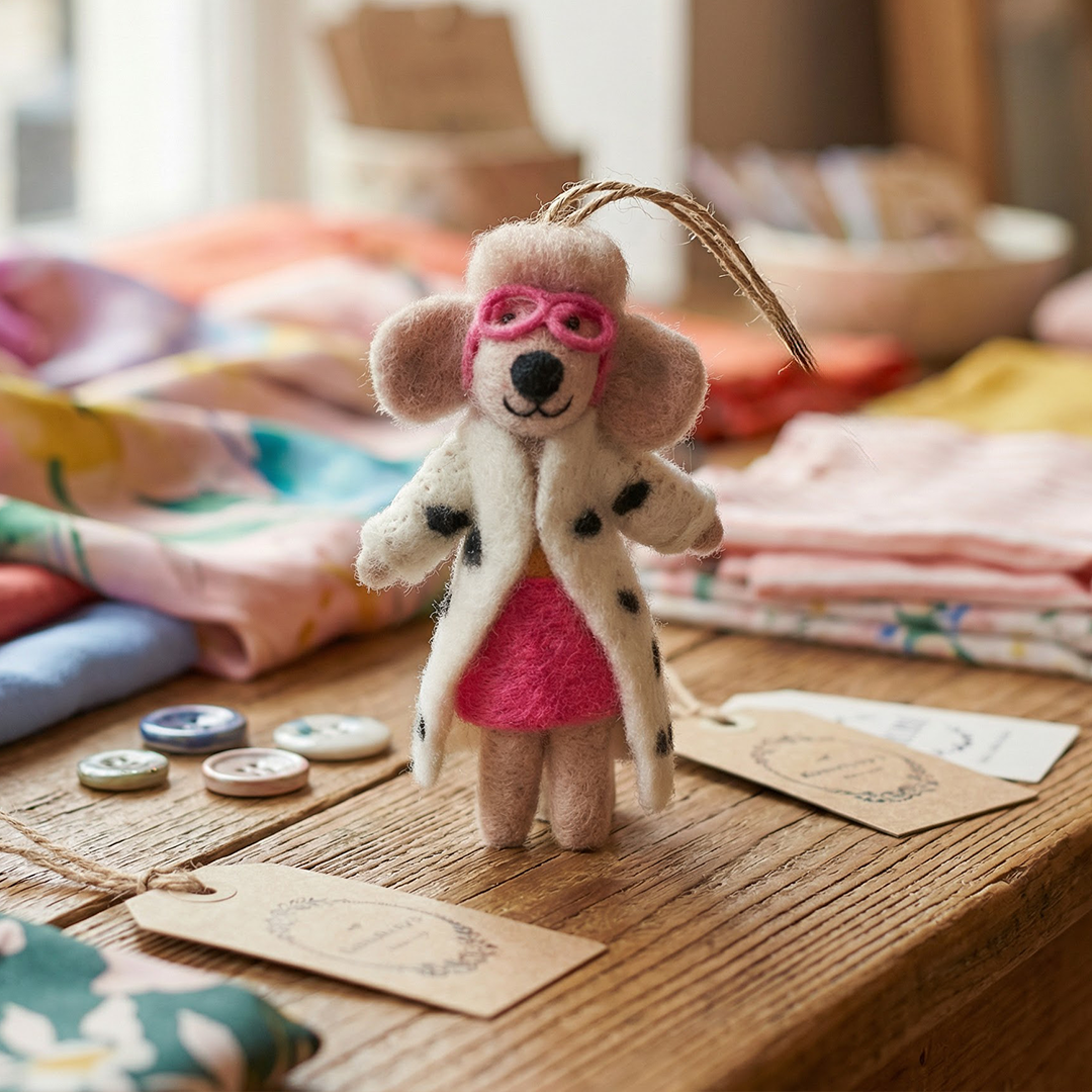 Handmade Felt Dellie the Fashion Poodle Dog Hanging decoration