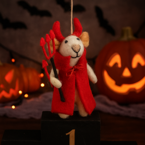 Handmade Felt Devil Mouse Halloween Hanging Decoration