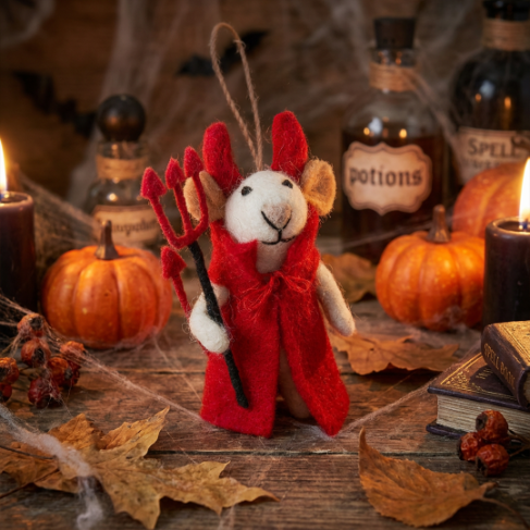 Handmade Felt Devil Mouse Halloween Hanging Decoration