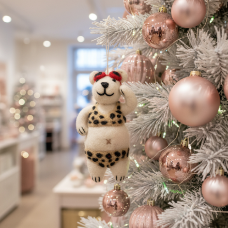 Handmade Felt Diva Polar Bear Hanging Christmas Decoration