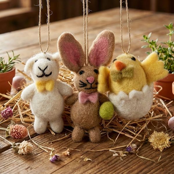 Handmade Felt Easter Besties (Set of 3) Hanging Lamb Bunny Chick Decoration Set